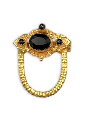Vintage Original by Robert Etruscan Revival Style Black Glass Cabochon Brooch